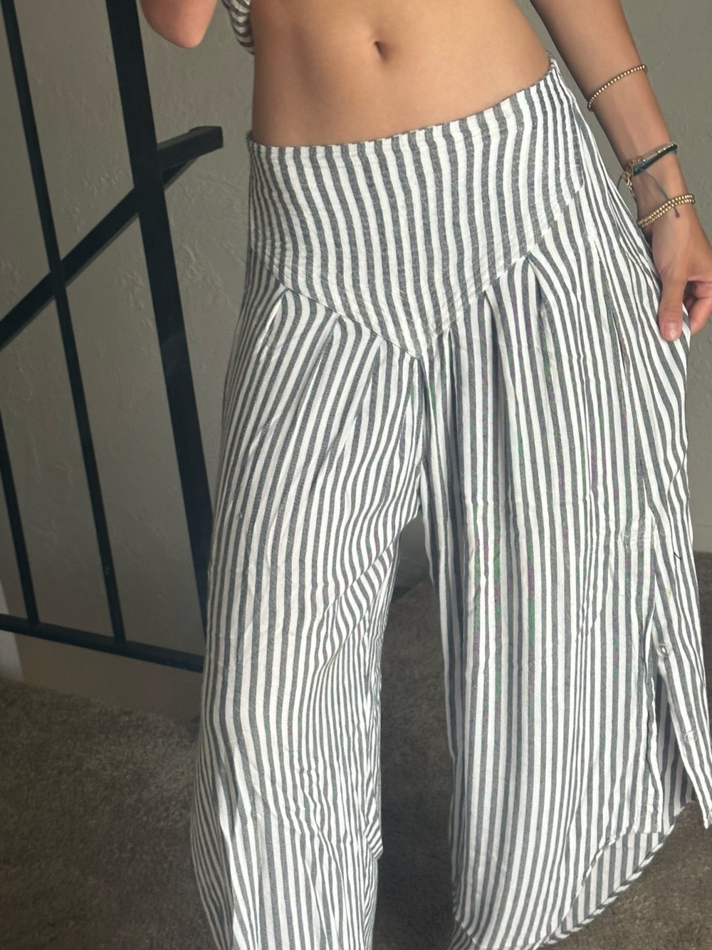Wide Leg Striped Pants - Black & White